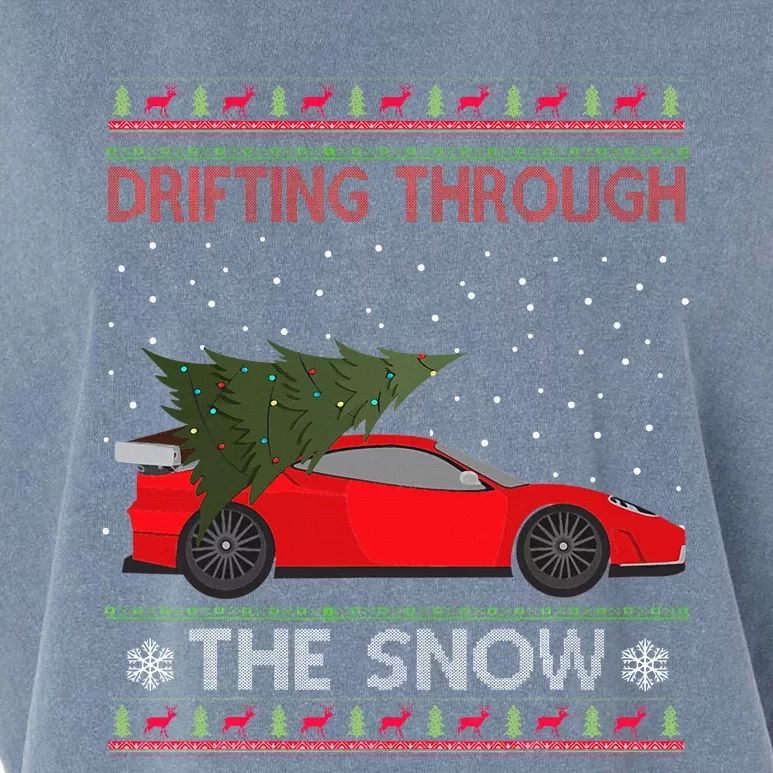 Drifting Through The Snow Ugly Christmas Sweater Tree Car Garment-Dyed Women's Muscle Tee