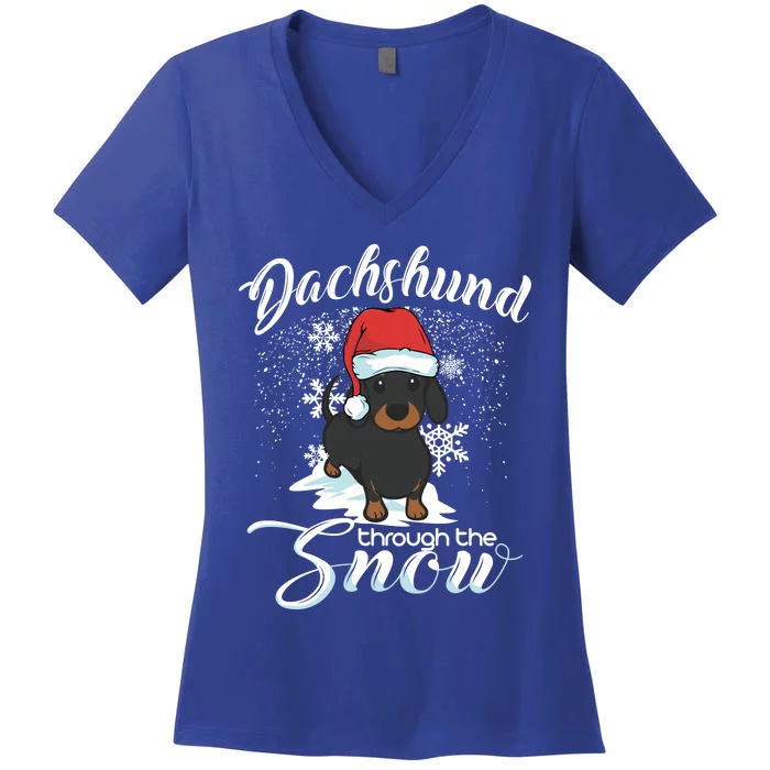 Daschund Through The Snow Dog Lovers Festive Gift Women's V-Neck T-Shirt