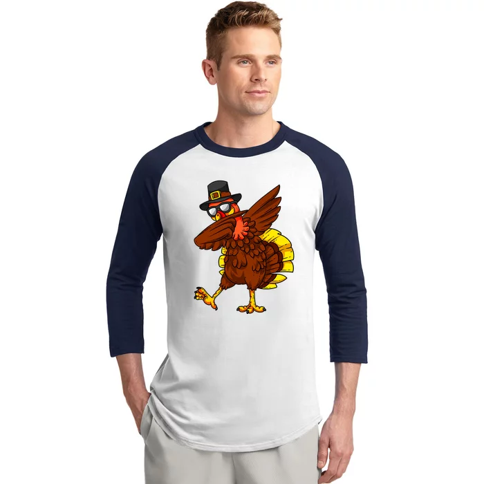 Dabbing Turkey Thanksgiving Day Gifts Pilgrim Boys Baseball Sleeve Shirt