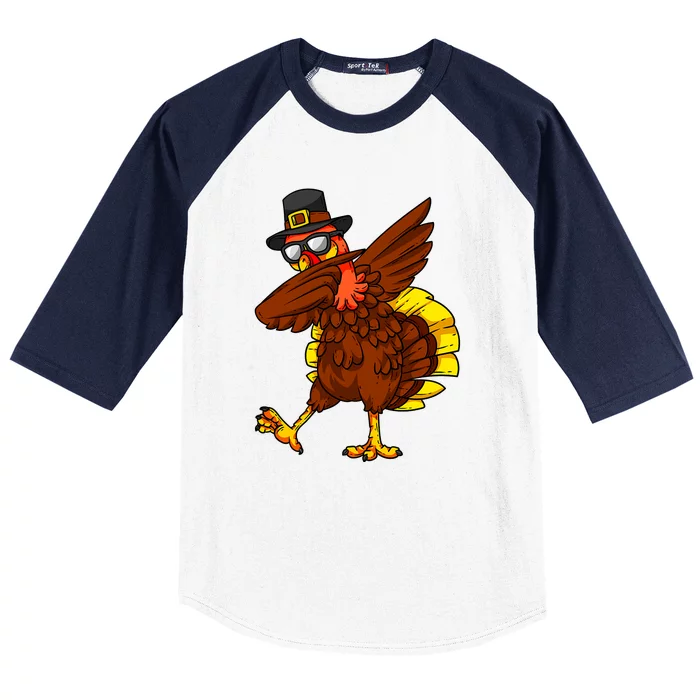 Dabbing Turkey Thanksgiving Day Gifts Pilgrim Boys Baseball Sleeve Shirt