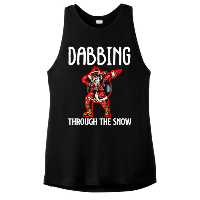 Dabbing Through The Snow Funny Santa Claus Dancing Ladies Tri-Blend Wicking Tank