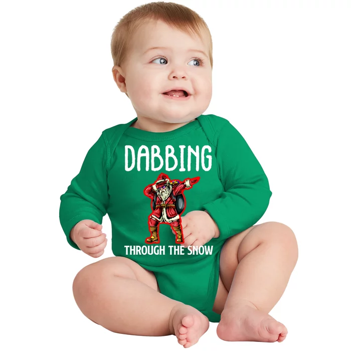 Dabbing Through The Snow Funny Santa Claus Dancing Baby Long Sleeve Bodysuit