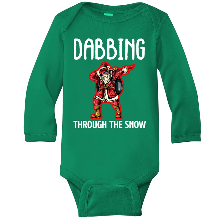 Dabbing Through The Snow Funny Santa Claus Dancing Baby Long Sleeve Bodysuit