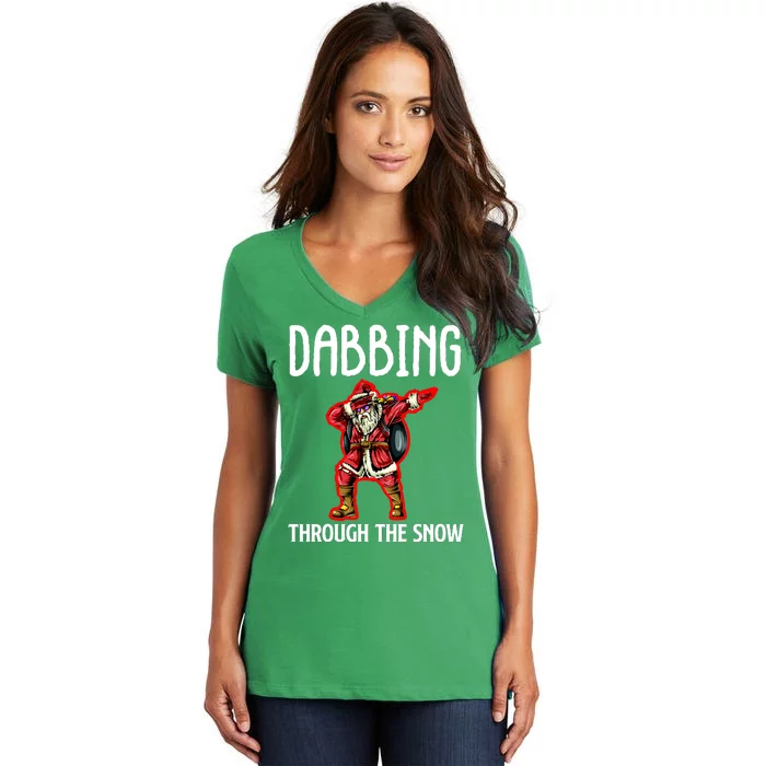 Dabbing Through The Snow Funny Santa Claus Dancing Women's V-Neck T-Shirt