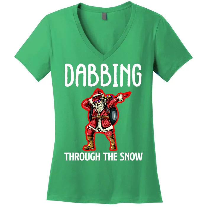 Dabbing Through The Snow Funny Santa Claus Dancing Women's V-Neck T-Shirt