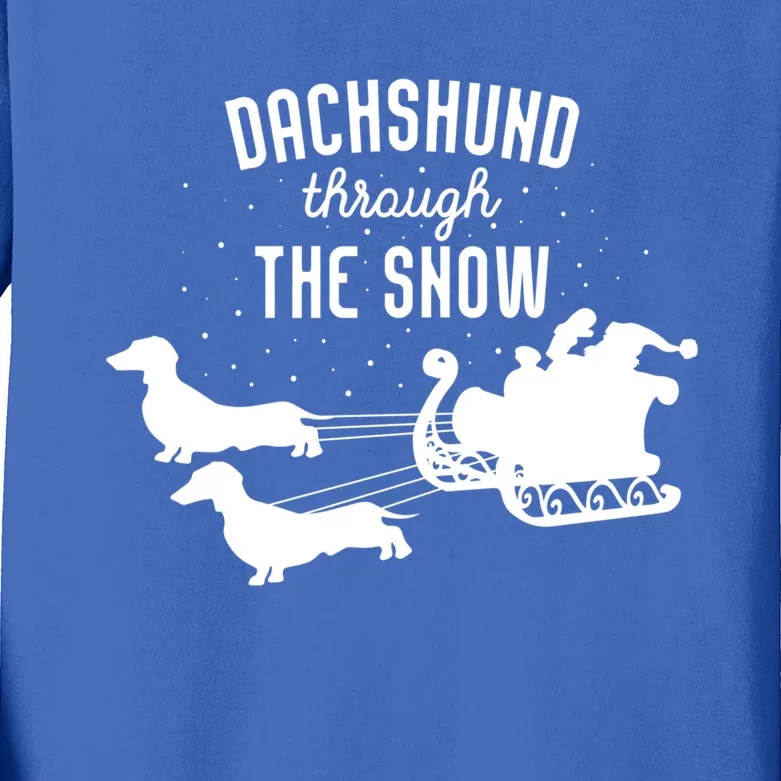 Dachshund Through The Snow Funny Santa Sled Novelty Gift Kids Long Sleeve Shirt