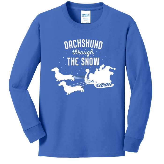 Dachshund Through The Snow Funny Santa Sled Novelty Gift Kids Long Sleeve Shirt