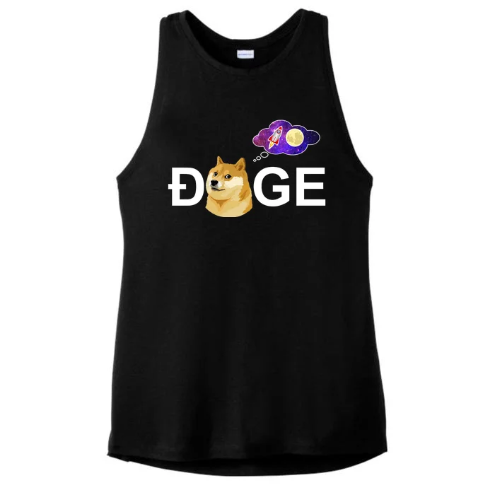 Doge To The Moon Galaxy Cryptocurrency Ladies Tri-Blend Wicking Tank