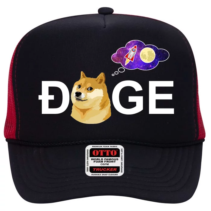 Doge To The Moon Galaxy Cryptocurrency High Crown Mesh Trucker Hat