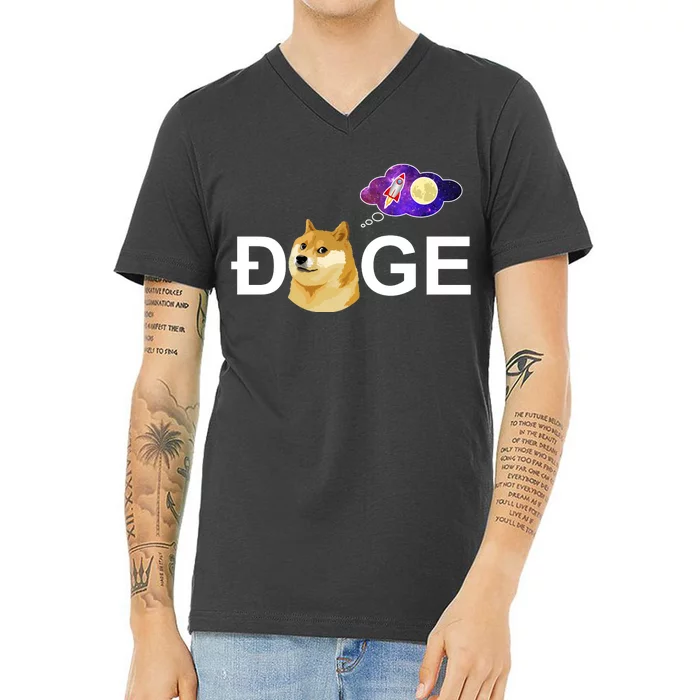 Doge To The Moon Galaxy Cryptocurrency V-Neck T-Shirt