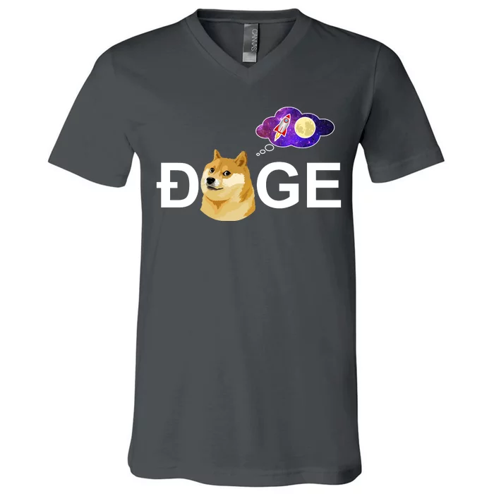 Doge To The Moon Galaxy Cryptocurrency V-Neck T-Shirt