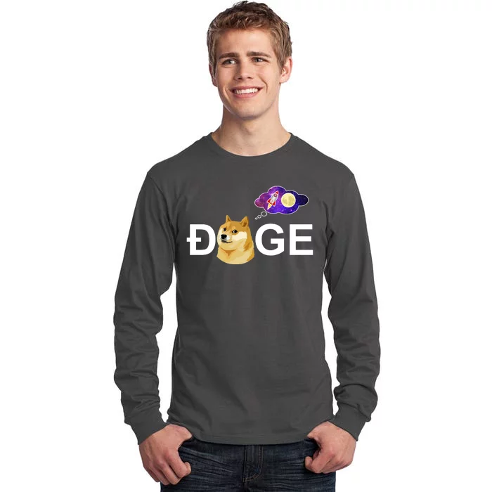 Doge To The Moon Galaxy Cryptocurrency Tall Long Sleeve T-Shirt