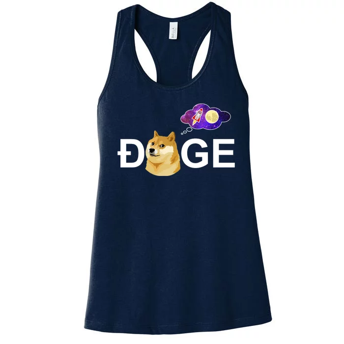 Doge To The Moon Galaxy Cryptocurrency Women's Racerback Tank