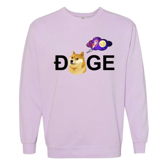 Doge To The Moon Galaxy Cryptocurrency Garment-Dyed Sweatshirt