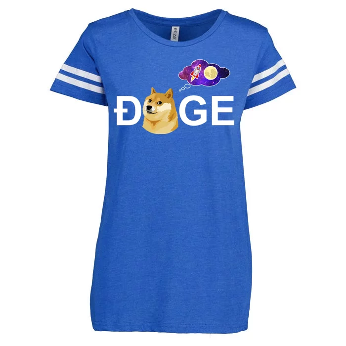 Doge To The Moon Galaxy Cryptocurrency Enza Ladies Jersey Football T-Shirt