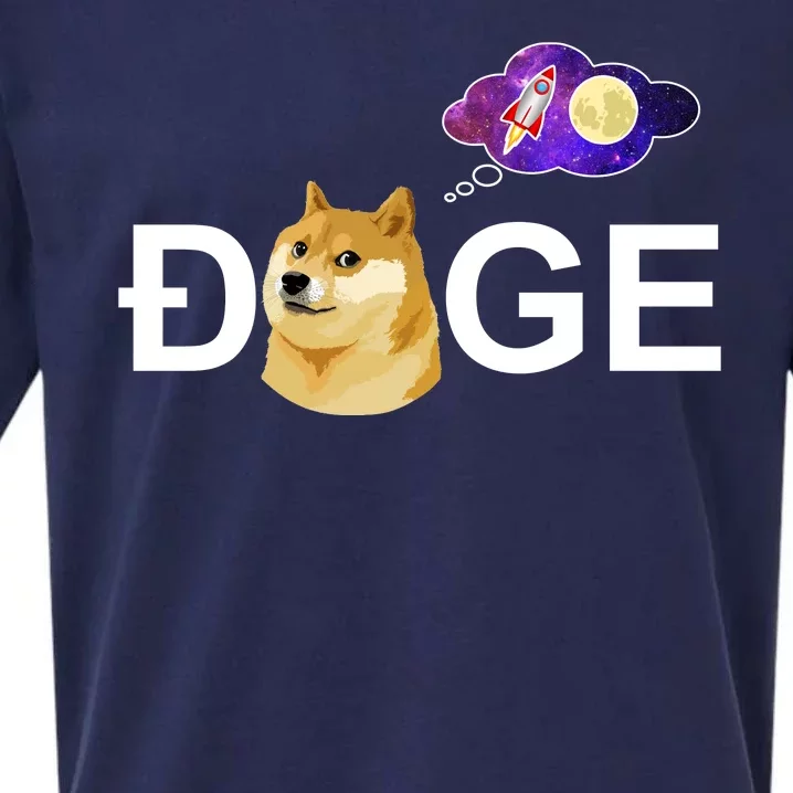 Doge To The Moon Galaxy Cryptocurrency Sueded Cloud Jersey T-Shirt