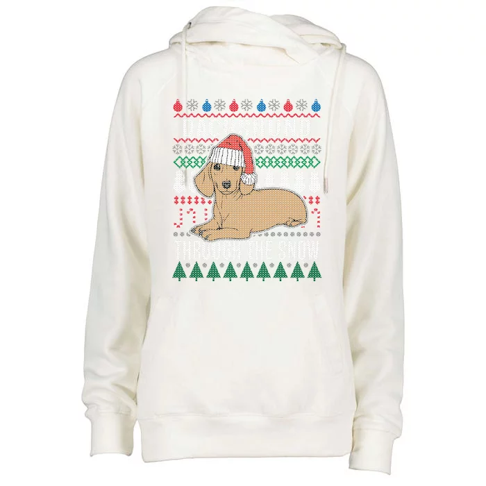 Dachshund Through The Snow Ugly Christmas Gift Womens Funnel Neck Pullover Hood