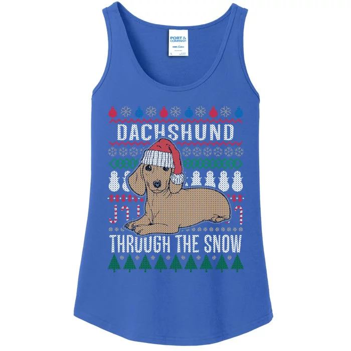 Dachshund Through The Snow Ugly Christmas Gift Ladies Essential Tank