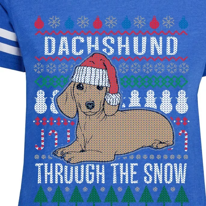 Dachshund Through The Snow Ugly Christmas Gift Enza Ladies Jersey Football T-Shirt