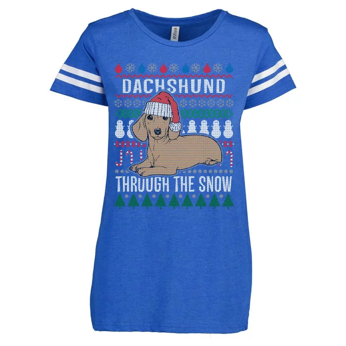 Dachshund Through The Snow Ugly Christmas Gift Enza Ladies Jersey Football T-Shirt