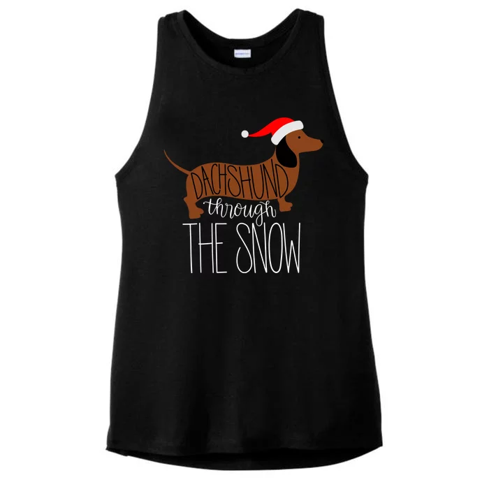 Dachshund Through The Snow Ladies Tri-Blend Wicking Tank