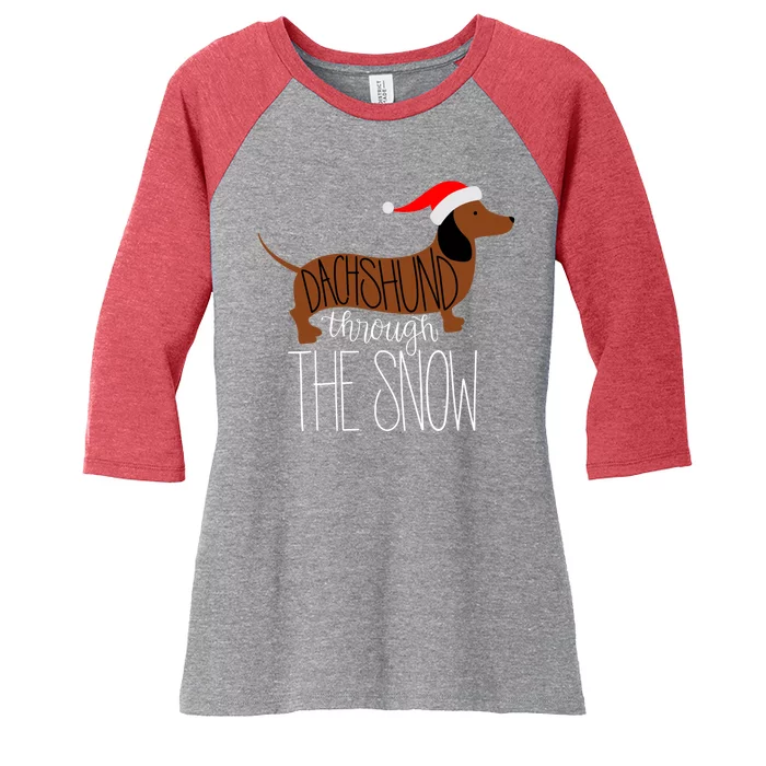 Dachshund Through The Snow Women's Tri-Blend 3/4-Sleeve Raglan Shirt