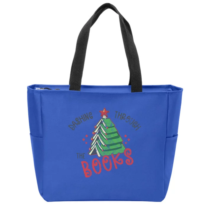 Dashing Through The Books Christmas Tree Books Red Star Funny Gift Zip Tote Bag