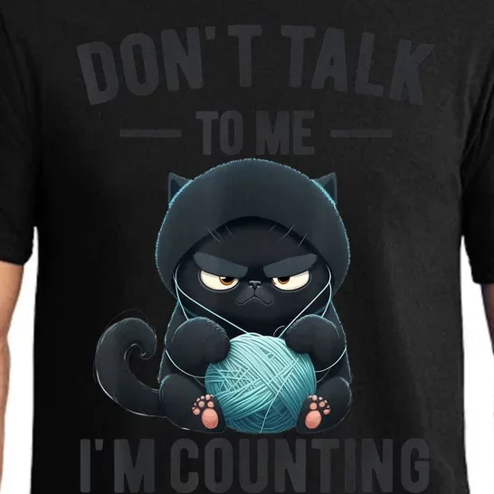 Don't Talk To Me I'm Counting Cat Knits Hand Knitting Funny Pajama Set