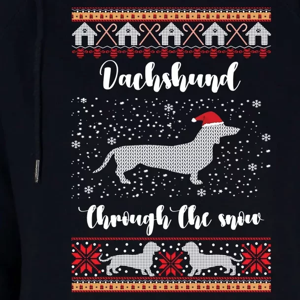 Dachshund Through The Snow Christmas Gift Womens Funnel Neck Pullover Hood