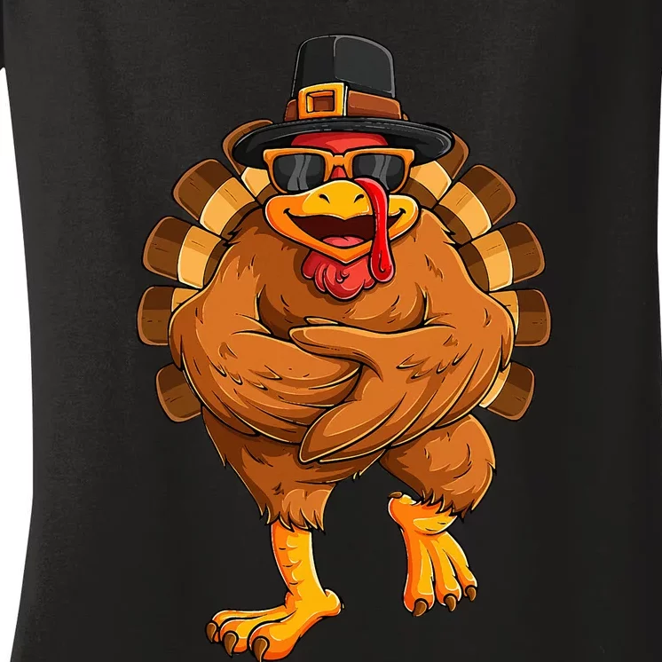 dancing turkey thanksgiving day  funny dance Women's V-Neck T-Shirt