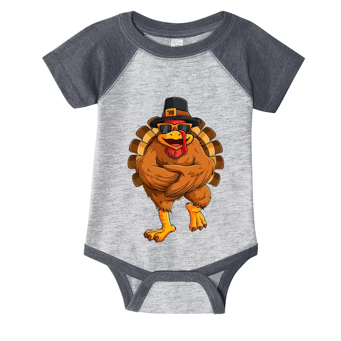 dancing turkey thanksgiving day  funny dance Infant Baby Jersey Bodysuit