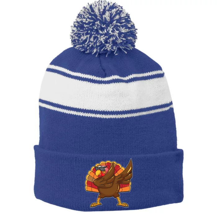 Dabbing Turkey Thanksgiving Cool Gift Stripe Pom Pom Beanie