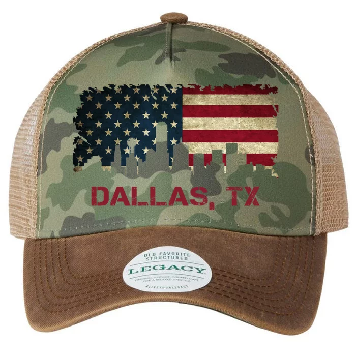 Dallas Tx Texas City Skyline Art Usa Flag American Cute Gift Legacy Tie Dye Trucker Hat