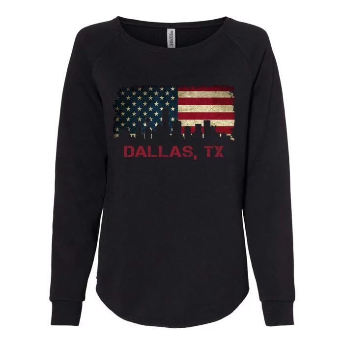 Dallas Tx Texas City Skyline Art Usa Flag American Cute Gift Womens California Wash Sweatshirt