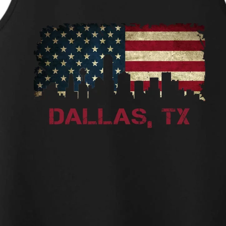 Dallas Tx Texas City Skyline Art Usa Flag American Cute Gift Performance Tank