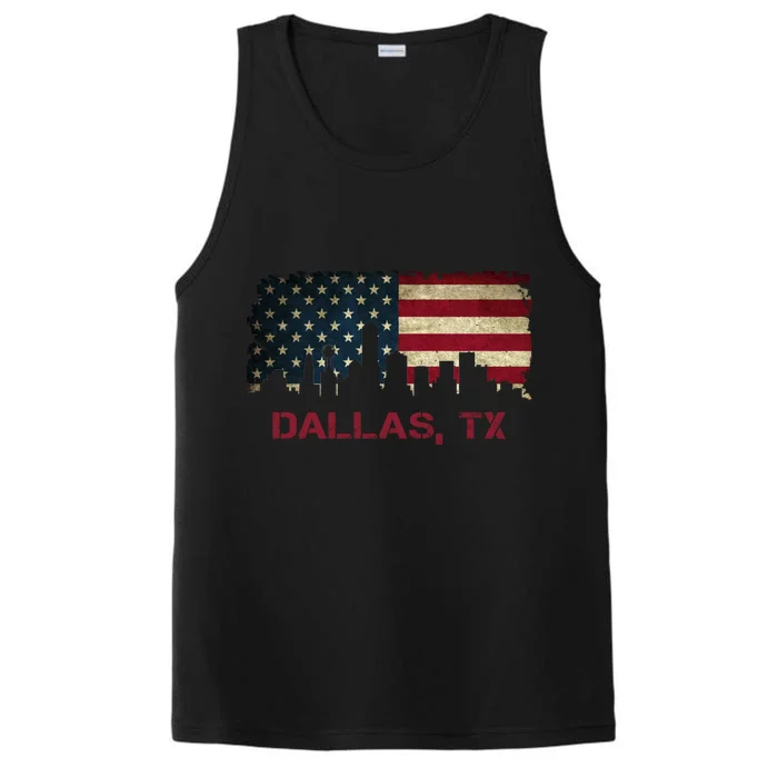 Dallas Tx Texas City Skyline Art Usa Flag American Cute Gift Performance Tank