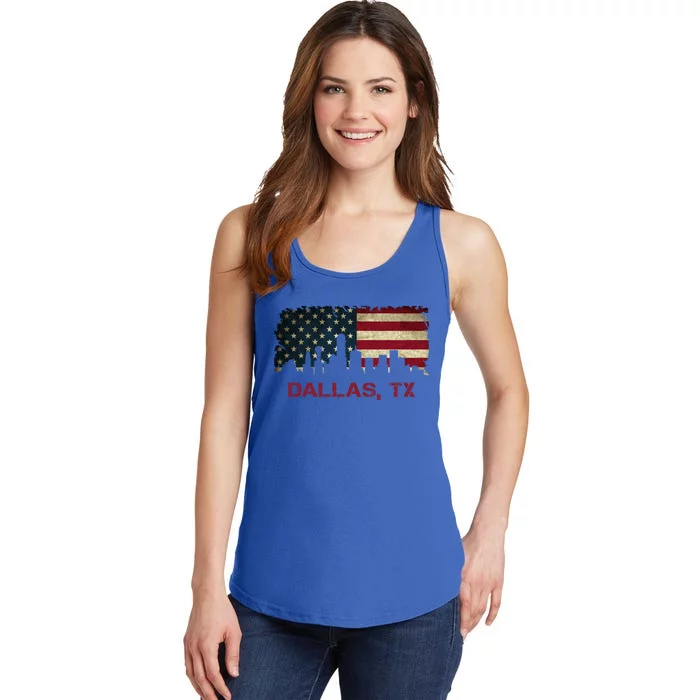 Dallas Tx Texas City Skyline Art Usa Flag American Cute Gift Ladies Essential Tank