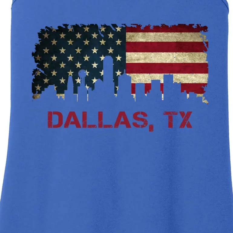 Dallas Tx Texas City Skyline Art Usa Flag American Cute Gift Ladies Essential Tank