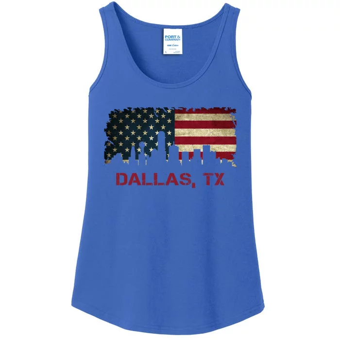 Dallas Tx Texas City Skyline Art Usa Flag American Cute Gift Ladies Essential Tank