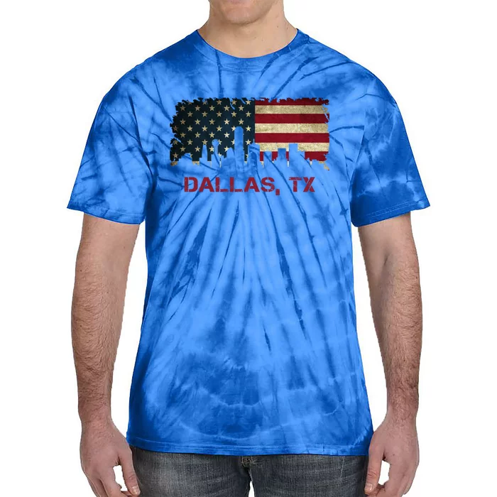 Dallas Tx Texas City Skyline Art Usa Flag American Cute Gift Tie-Dye T-Shirt