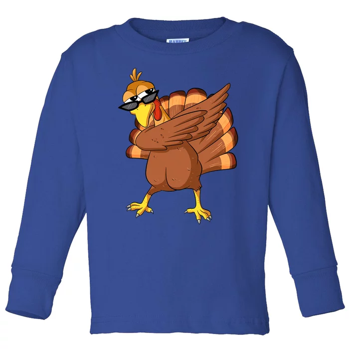 Dabbing Turkey Thanksgiving Day Celebration Pilgrim Turkey Funny Gift Toddler Long Sleeve Shirt