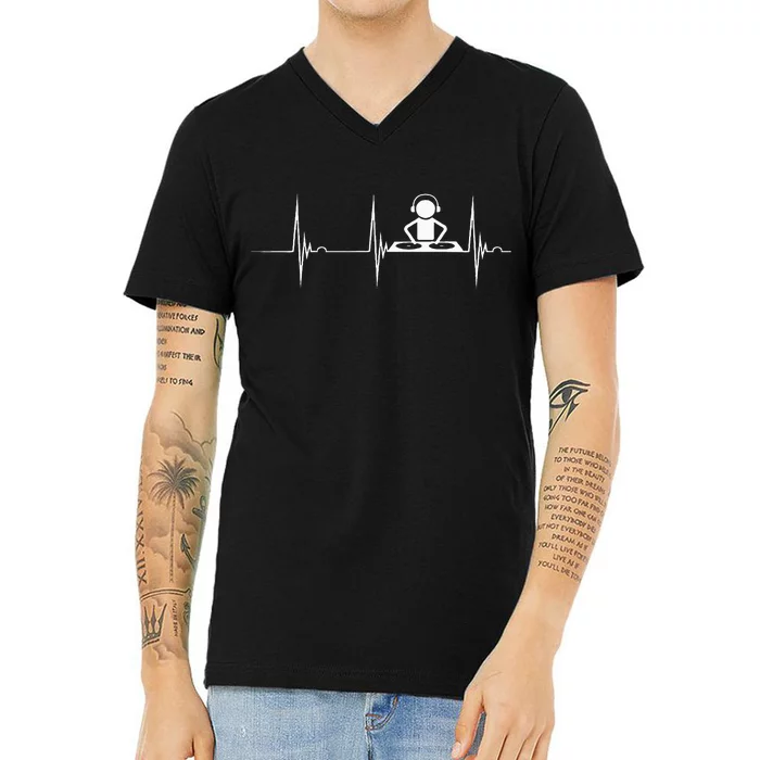 Dj Techno Turntable Dj Heartbeat Ekg Pulse Dance Music V-Neck T-Shirt