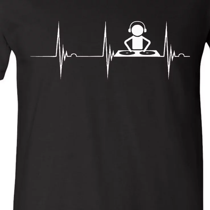 Dj Techno Turntable Dj Heartbeat Ekg Pulse Dance Music V-Neck T-Shirt