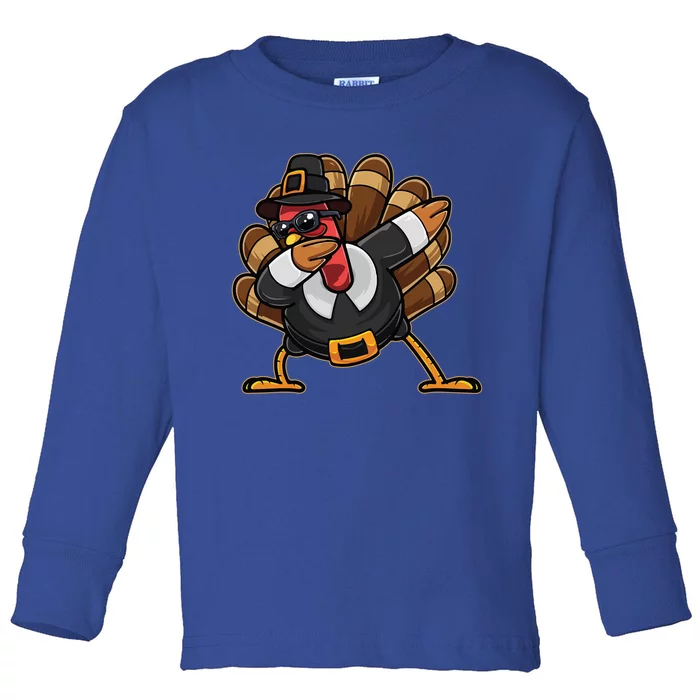 Dabbing Turkey Thanksgiving Day Pilgrim Funny Dab Funny Gift Toddler Long Sleeve Shirt