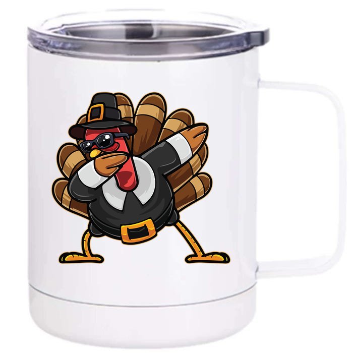 Dabbing Turkey Thanksgiving Day Pilgrim Funny Dab Funny Gift Front & Back 12oz Stainless Steel Tumbler Cup