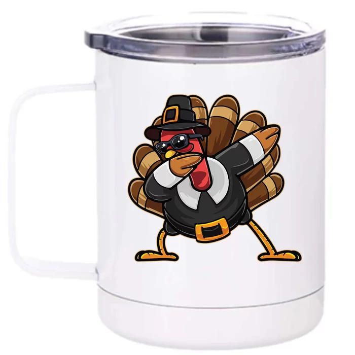 Dabbing Turkey Thanksgiving Day Pilgrim Funny Dab Funny Gift Front & Back 12oz Stainless Steel Tumbler Cup