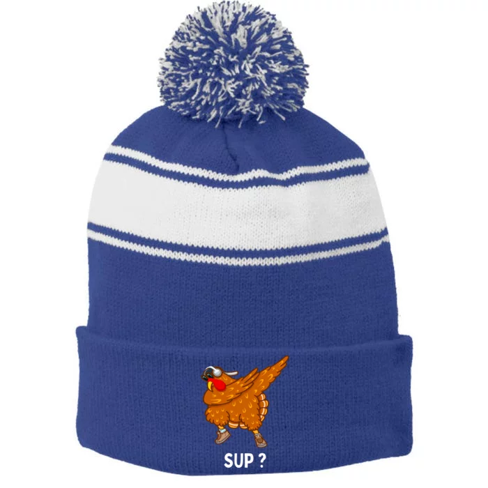 Dabbing Turkey Thanksgiving Great Gift Stripe Pom Pom Beanie