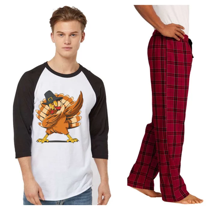 Dabbing Turkey Thanksgiving Meaningful Gift Raglan Sleeve Pajama Set