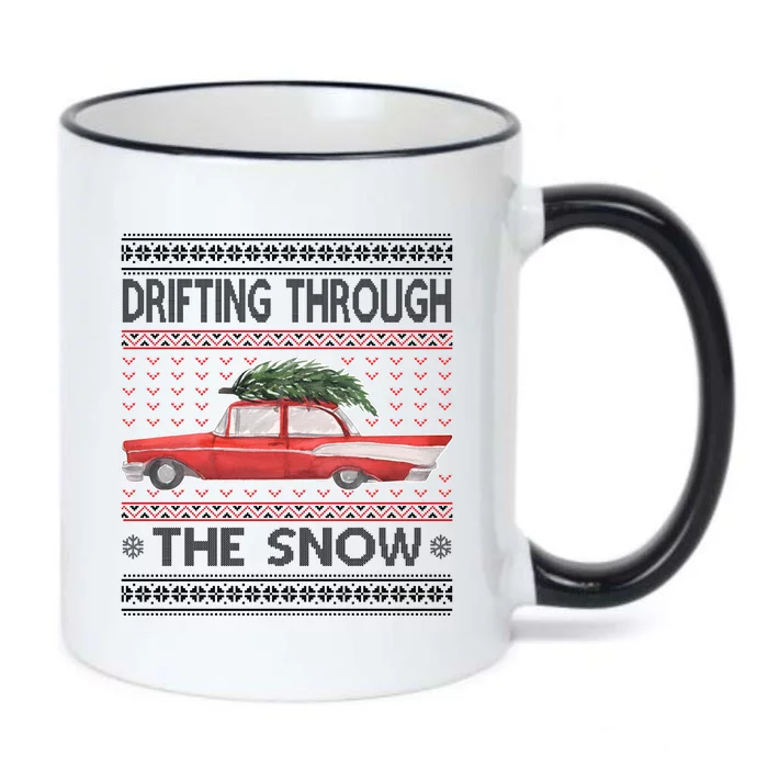 Drifting Through The Snow Ugly Christmas Sweater Black Color Changing Mug