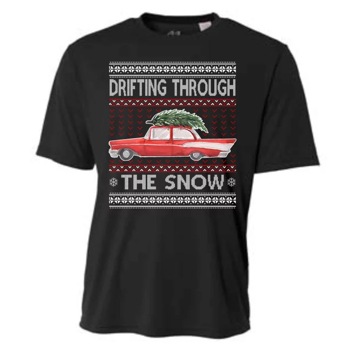 Drifting Through The Snow Ugly Christmas Sweater Cooling Performance Crew T-Shirt